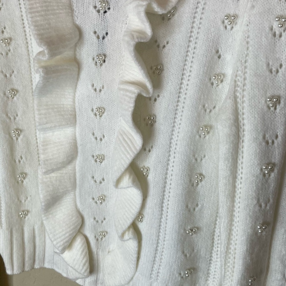 Industry‎ Republic Clothing White Long Sleeve Sweater Pearls Ruffles Size Medium - Picture 5 of 9